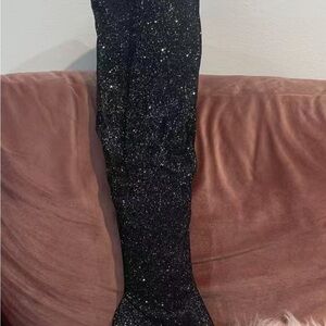 Elegant Black Glitter Over the Knee Boots